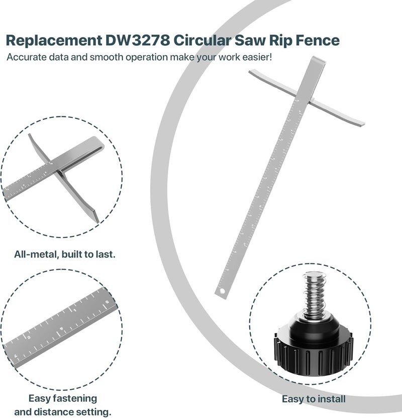 SurpLee DW3278 Circular Saw Rip Fence Kit – Compatible with DeWalt DCS575, DCS570, DCS577, DWE575, DWS535, and Works with 7-1/4-Inch to 8-1/4-Inch Circular Saws, Includes Round Head Stop Screw and Spring - Image 3